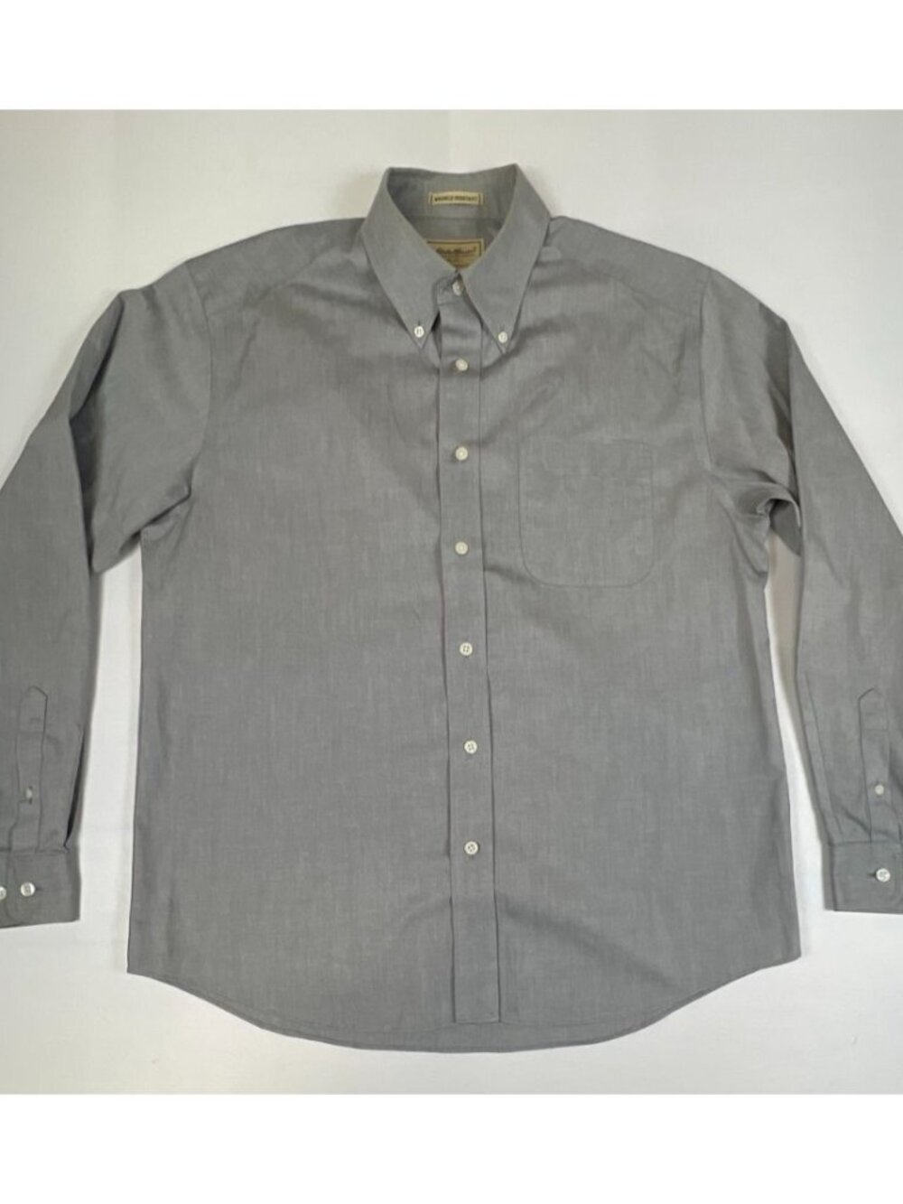 Vintage Eddie Bauer Men M Gray Wrinkle Resistant Cotton LS Button Down Shirt